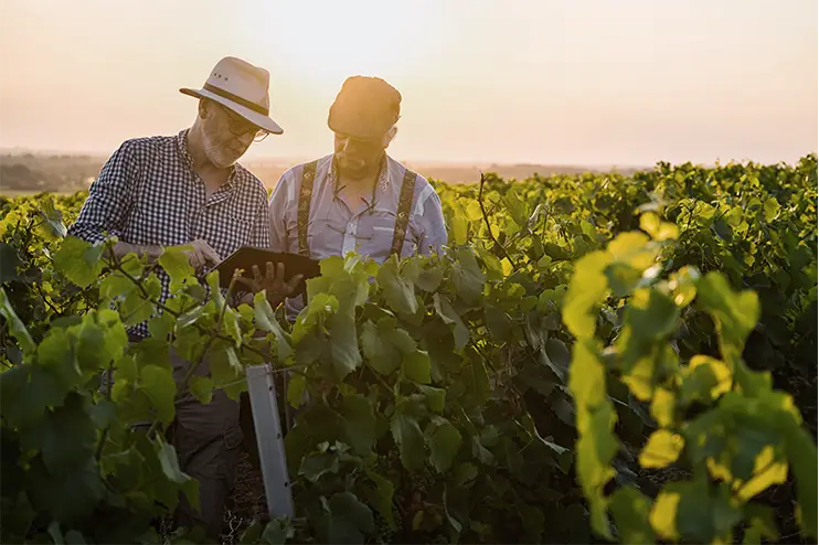Salt attorney reviewing matter with vineyard client